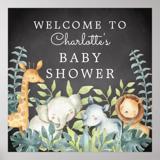 Chalkboard Oerwoud Animals Baby shower Welkom Poster (Voorkant)