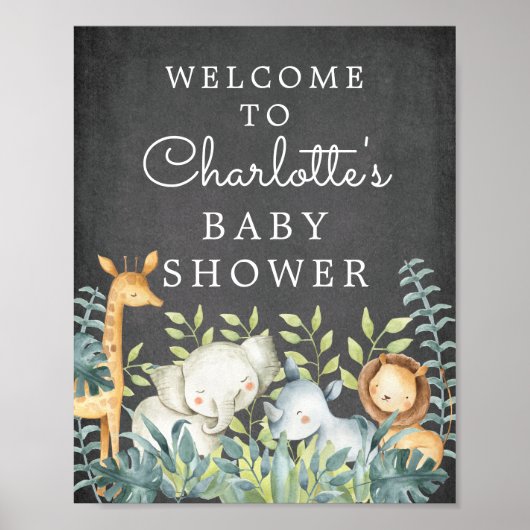 Chalkboard Oerwoud Animals Baby shower Welkomsttek Poster (Voorkant)
