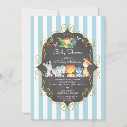 Chalkboard Oerwoud Animals Boys Baby shower Kaart (Voorkant)