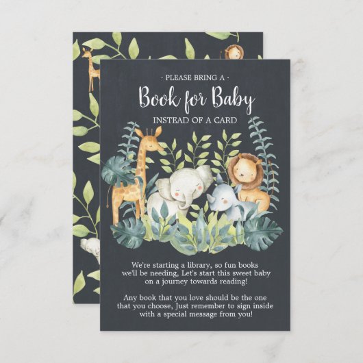 Chalkboard Oerwoud Baby shower Boek voor Baby Kaar Informatiekaartje (Voorkant / Achterkant)