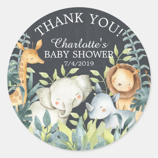 Chalkboard Oerwoud Baby shower Dank je wel Favor Ronde Sticker (Voorkant)