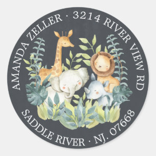 Chalkboard Oerwoud Baby shower Return Address Labe Ronde Sticker