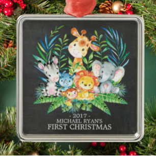 Chalkboard Oerwoud Baby's Eerste Kerst Ornament
