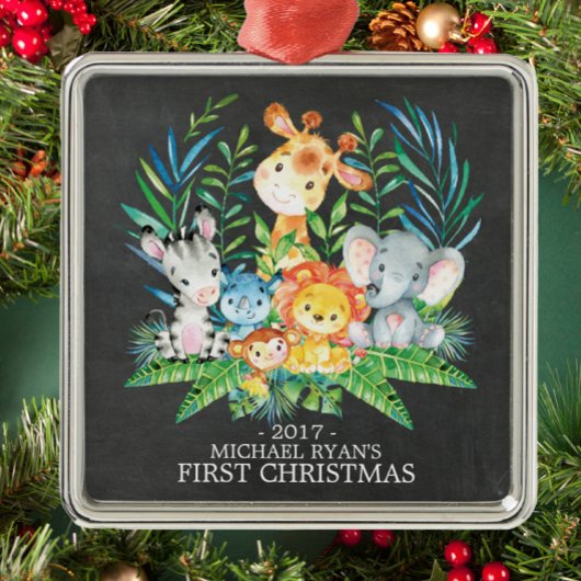 Chalkboard Oerwoud Baby's Eerste Kerst Ornament