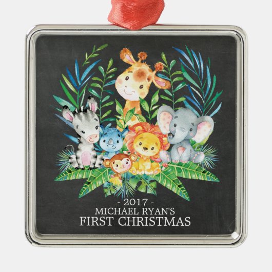 Chalkboard Oerwoud Baby's Eerste Kerst Ornament (Voorkant)