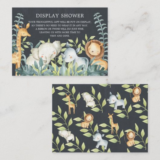 Chalkboard Oerwoud Dieren Baby Cadeaudisplay Showe Informatiekaartje (Voorkant / Achterkant)