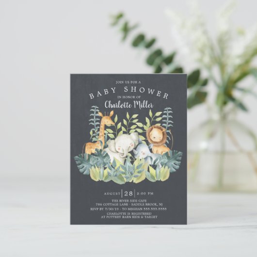 Chalkboard Oerwoud Dieren Neutraal Baby shower Kaart (Staand voorkant)