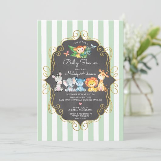 Chalkboard Oerwoud Dieren Neutraal Baby shower Kaart (Staand voorkant)