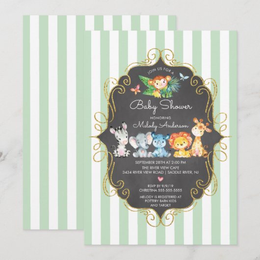 Chalkboard Oerwoud Dieren Neutraal Baby shower Kaart (Voorkant / Achterkant)