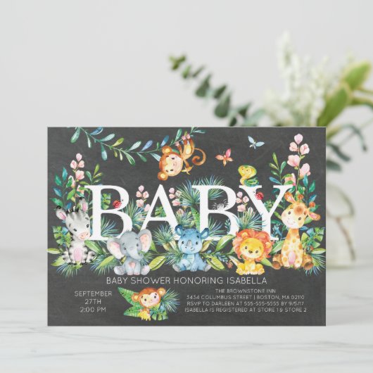 Chalkboard Oerwoud Neutral Baby shower Invitation Kaart (Staand voorkant)