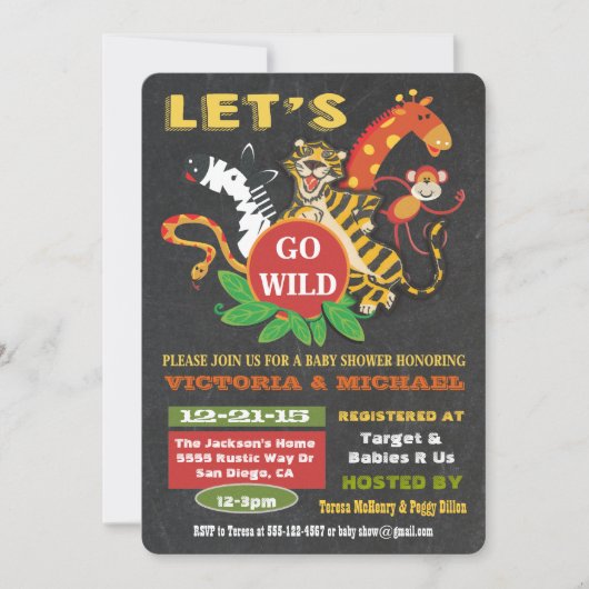 Chalkboard Oerwoud Safari Baby Shower-uitnodiginge Kaart (Voorkant)