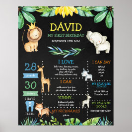 Chalkboard Oerwoud Safari First Birthday Milestone Poster