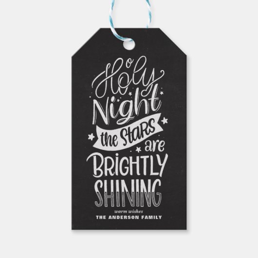 Chalkboard Oh Heilige Night Lettering kerstcarol Cadeaulabel (Voorkant)