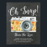 Chalkboard Oh Snap Camera Hashtag Weddenschap Poster<br><div class="desc">Oh onverwacht Hashtag Wedding Sign met een modern lettertype met een gele florale accentcamera op zwart bord. Gemakkelijk om de grootte te veranderen en met uw informatie aan te passen.</div>