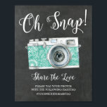 Chalkboard Oh Snap Camera Hashtag Weddenschap Poster<br><div class="desc">Oh onverwacht Hashtag Wedding Sign met een modern lettertype met een blauwe camera op een zwarte achtergrond. Gemakkelijk om de grootte te veranderen en met uw informatie aan te passen.</div>