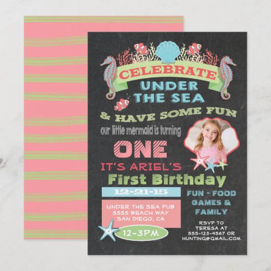 Chalkboard Onder het Zee Verjaardagsfeest Kaart (Voorkant / Achterkant)