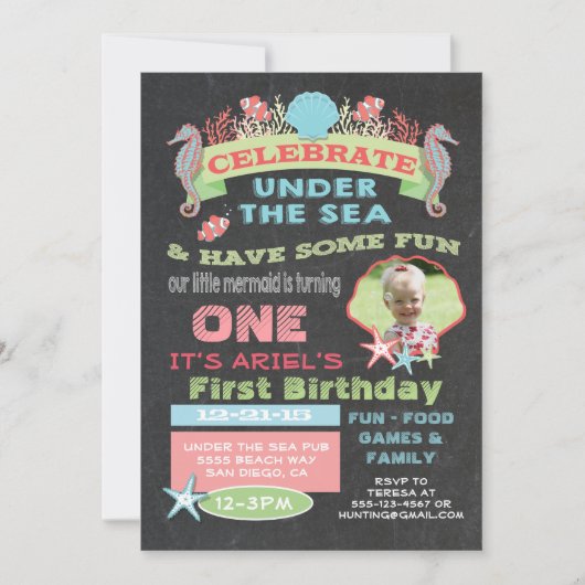 Chalkboard Onder het Zee Verjaardagsfeest Kaart (Voorkant)