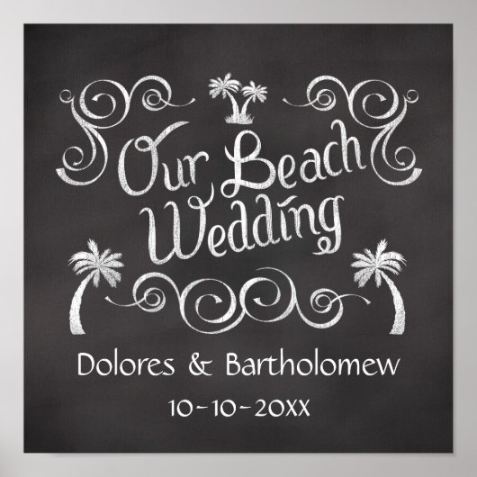 Chalkboard Ons Beach Wedding Sign Poster (Voorkant)
