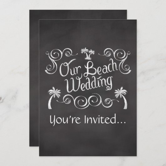 Chalkboard Ons strand bruiloft Kaart (Voorkant / Achterkant)