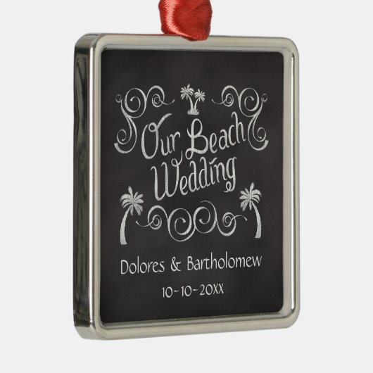 Chalkboard Ons strand bruiloft Metalen Ornament (Rechts)