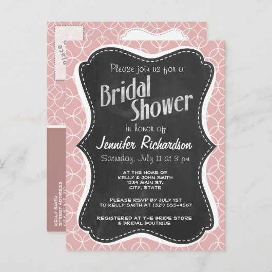  Chalkboard op Mauve Circles Uitnodiging Briefkaart (Voorkant / Achterkant)