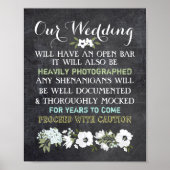 Chalkboard Open Bar Wedding Sign Floral Funny Poster (Voorkant)