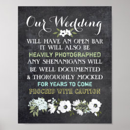 Chalkboard Open Bar Wedding Sign Floral Funny Poster
