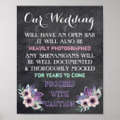 Chalkboard Open Bar Wedding Sign Floral Funny Poster (Voorkant)