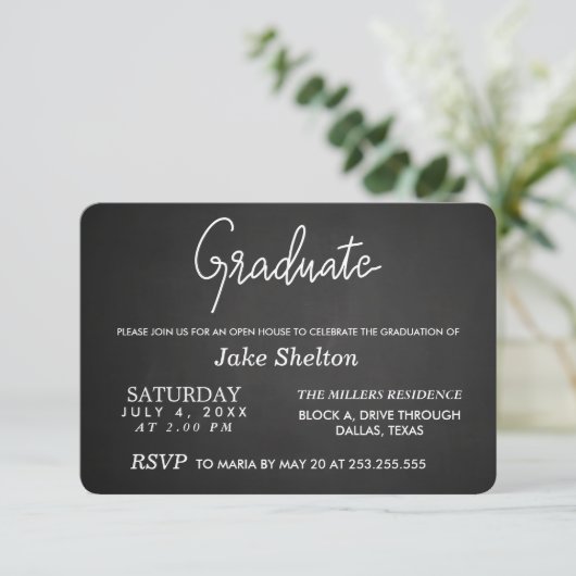 Chalkboard Open House Afstuderen | Handgeschreven  Kaart (Staand voorkant)