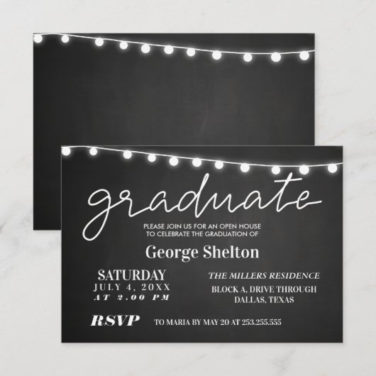 Chalkboard Open Huis Afstudeerfeest Kaart (Voorkant / Achterkant)