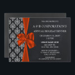 Chalkboard Oranje Corporate Holiday Party Kaart<br><div class="desc">Chalkboard damask Oranje bow,  festive,  Holiday Dinner,  kerstfeestdag party Invitation,  Corporate Holiday Party Invitations</div>