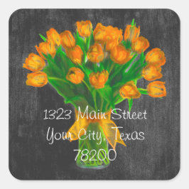 Chalkboard Oranje Tulips Adres label