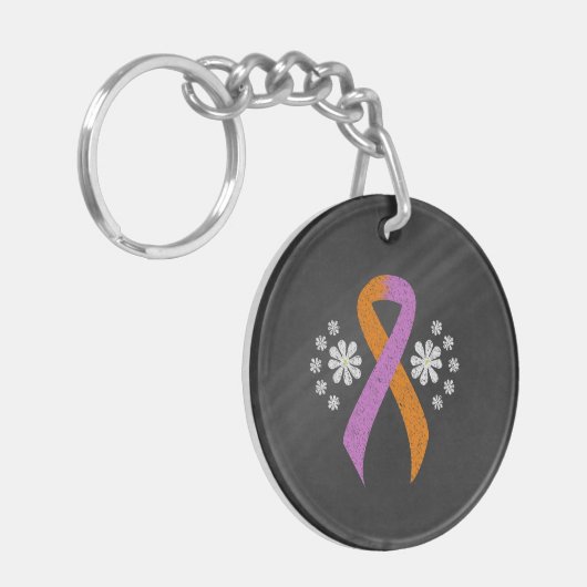 Chalkboard orchid and Oranje Awareness Ribbon Sleutelhanger (Voorkant Links)