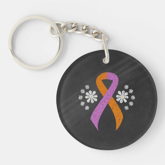 Chalkboard orchid and Oranje Awareness Ribbon Sleutelhanger (Voorkant)