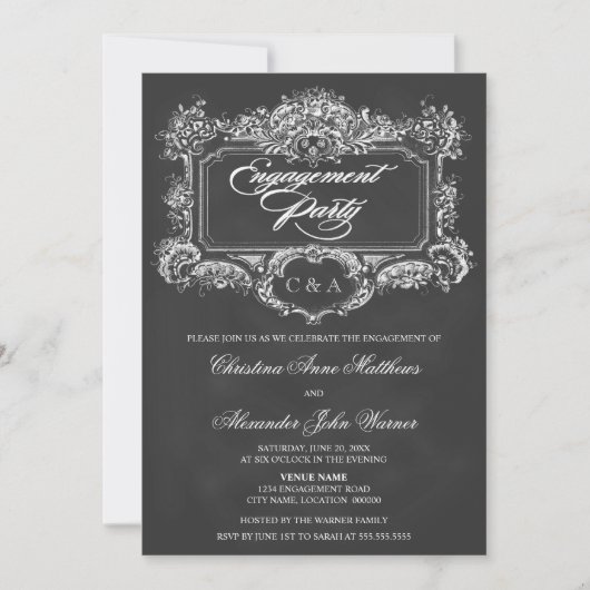 Chalkboard  Ornament Engagement Party Kaart (Voorkant)
