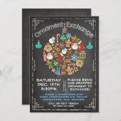 Chalkboard Ornament Exchange Invitation Kaart (Voorkant / Achterkant)