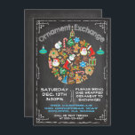 Chalkboard Ornament Exchange Invitation Kaart<br><div class="desc">Chalkboard Ornament Exchange Invitation Supe schattig en leuk met een sierbal gemaakt van kerstpictogrammen en krijttypografie,  allemaal op een achtergrond van het krijtbord. Met de hand getekende illustratie van McBooboo. Kan worden gebruikt voor een cookie-uitwisseling of -swap.</div>