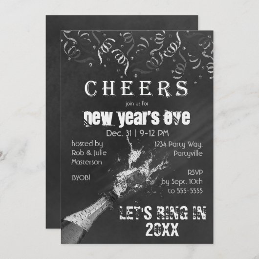 Chalkboard Oud en Nieuw Champagne Uitnodiging (Voorkant / Achterkant)