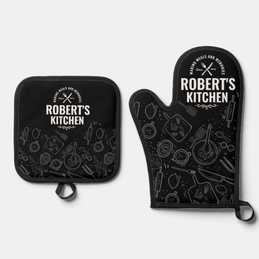 Chalkboard Oven Mitt & Pot Holder Set | Custom Nam (Voorkant)