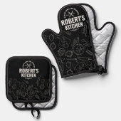 Chalkboard Oven Mitt & Pot Holder Set | Custom Nam (Voorkant / Achterkant)