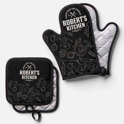 Chalkboard Oven Mitt & Pot Holder Set | Custom Nam (Voorkant / Achterkant)