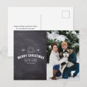 Chalkboard paar hond kerstvakantie fotokaart feestdagenkaart (Voorkant / Achterkant)