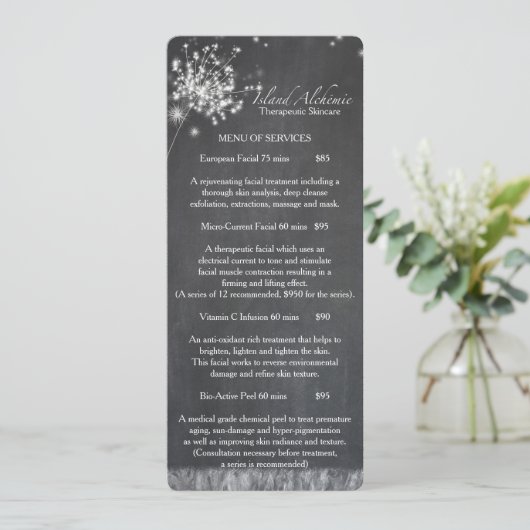 Chalkboard Paardebloemen Spa Zakelijk Menu (Staand voorkant)