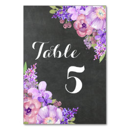 Chalkboard Paarse Bloemen Tafel Nummer Kaart