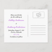 Chalkboard Paarse Bow Photo Wedding Save the Date Aankondigingskaart (Achterkant)