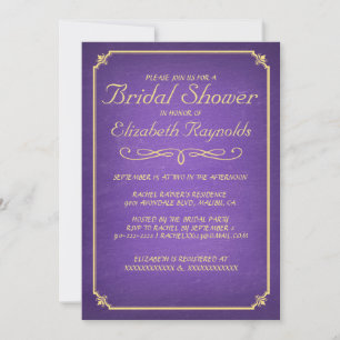 Chalkboard Paarse & Gold Bridal Shower-uitnodiging Kaart