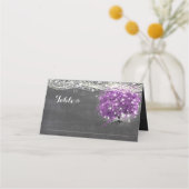 Chalkboard Paarse Heart Leaf Tree Wedding Plaatskaartje (Voorkant)