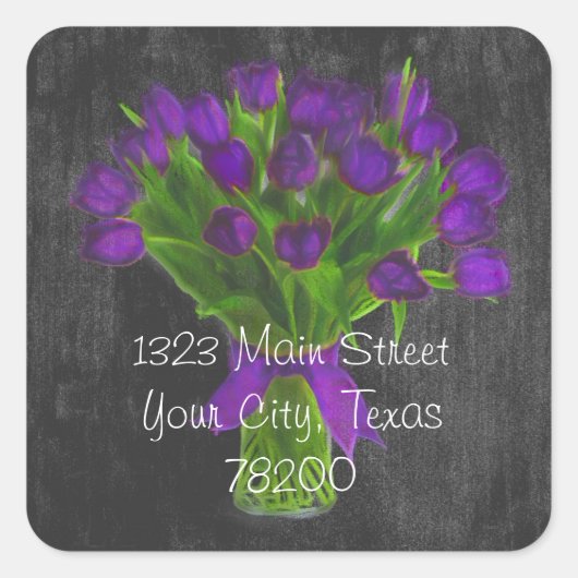 Chalkboard Paarse Tulips Adres label (Voorkant)