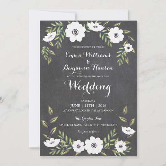 Chalkboard Painted Anemones - bruiloft uitnodiging (Voorkant)