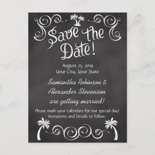 Chalkboard Palm Beach Weddenschap Save the Date Aankondigingskaart (Voorkant)